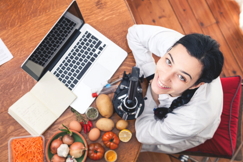 A food technologist researching new food products from vegetables